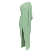 Robe rétro à épaules obliques et ruban du Moyen-Orient avec fente latérale